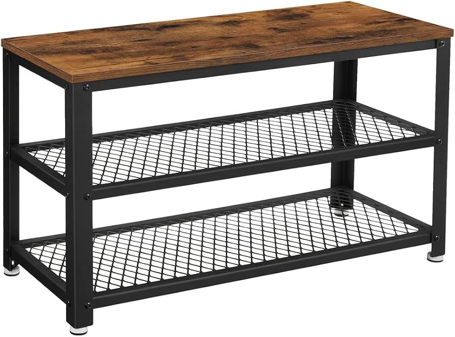 VASAGLE, 3-Tier Rack, 11.8 x 28.7 x 17.7 Inches Shelf Storage Bench with Metal Mesh Shelves and S... | Amazon (US)