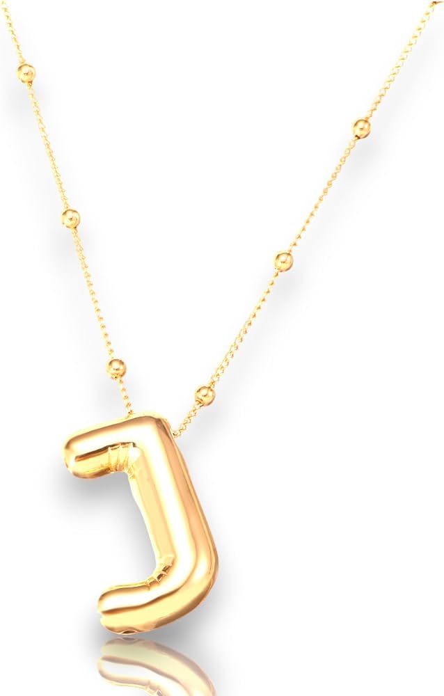 Balloon Initial Necklaces For Women, Dainty Bubble Letter Necklace,18k Gold Plated Balloon Pendan... | Amazon (US)