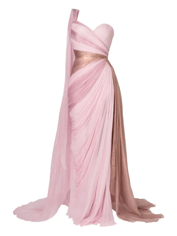 Iris Serban Alexa Draped one-shoulder Gown | Pink | FARFETCH AL | Farfetch Global