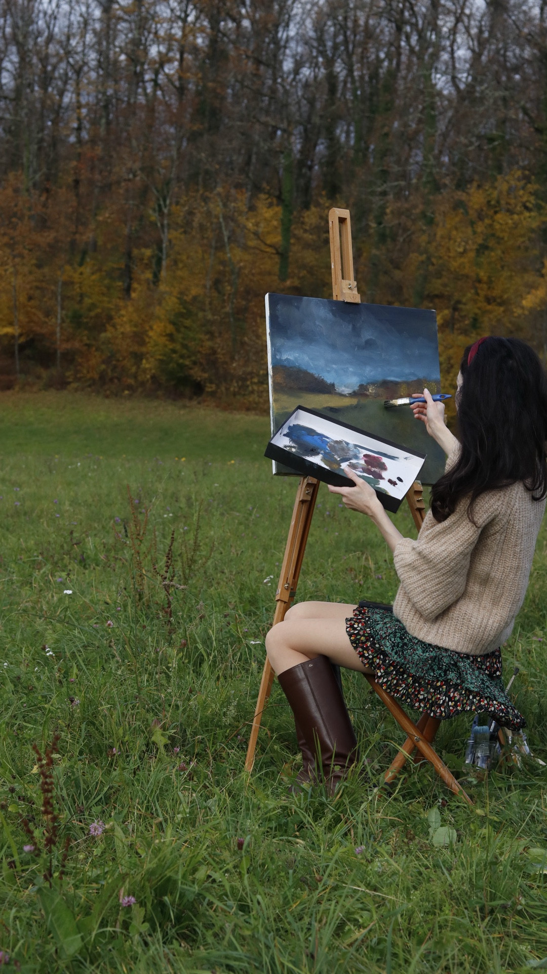 Brown sweater outfit, fall sweater outfit, autumn sweater outfit, sweater outfit fall, sweater outfit autumn, Painting, oils canvas, autumn art, fall art, autumn outfit, fall outfit, art class outfit, painter, old money style, old money lifestyle, old money outfit, old money fall outfit, old money fall style, classy boho style, classy boho outfit, riding boots, knee high boots, easel, mini boho skirt, mini skirt, mini ruffle skirt

#LTKShoeCrush #LTKSeasonal