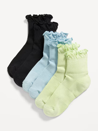 Ruffle-Cuff Quarter-Crew Performance Socks 3-Pack for Girls | Old Navy | Old Navy (US)