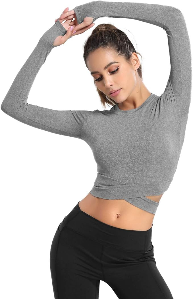 DREAM SLIM Short Sleeve Crop Tops for Women Tummy Cross Fitted Yoga Running Shirts Gym Workout Cr... | Amazon (US)