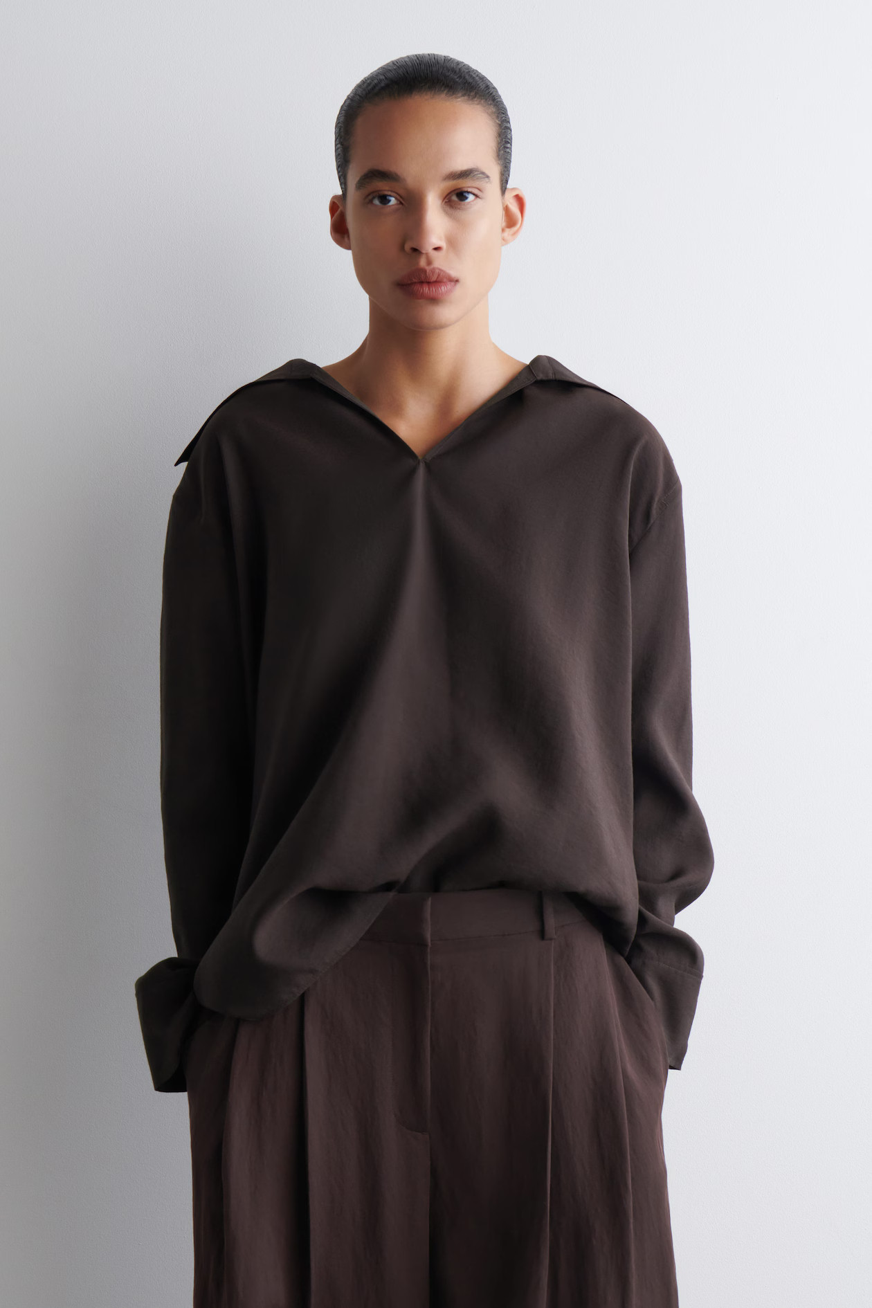 WIDE-COLLAR MODAL BLOUSE - DARK BROWN | COS | COS UK