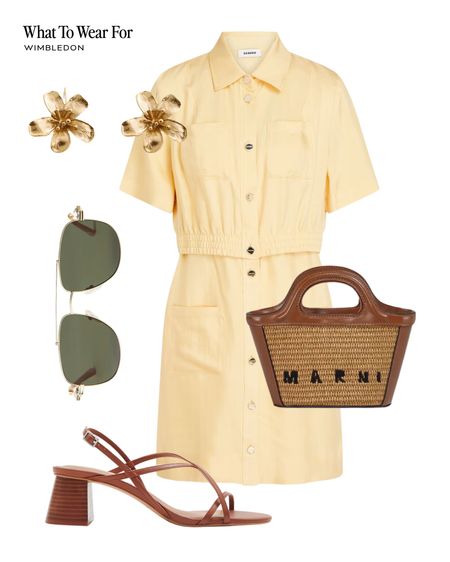 Outfit inspo for Wimbledon championships 🎾

Yellow mini dress, Sandro, marni straw bag, aviator sunglasses, tan accessoriaes, floral earrings 

#LTKsummer #LTKstyletip #LTKeurope