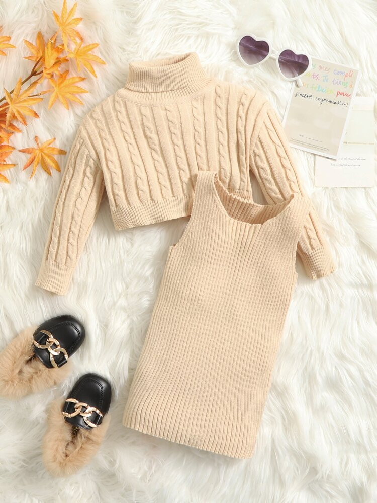 SHEIN Baby Cable Knit Turtleneck Sweater & Sweater Dress | SHEIN