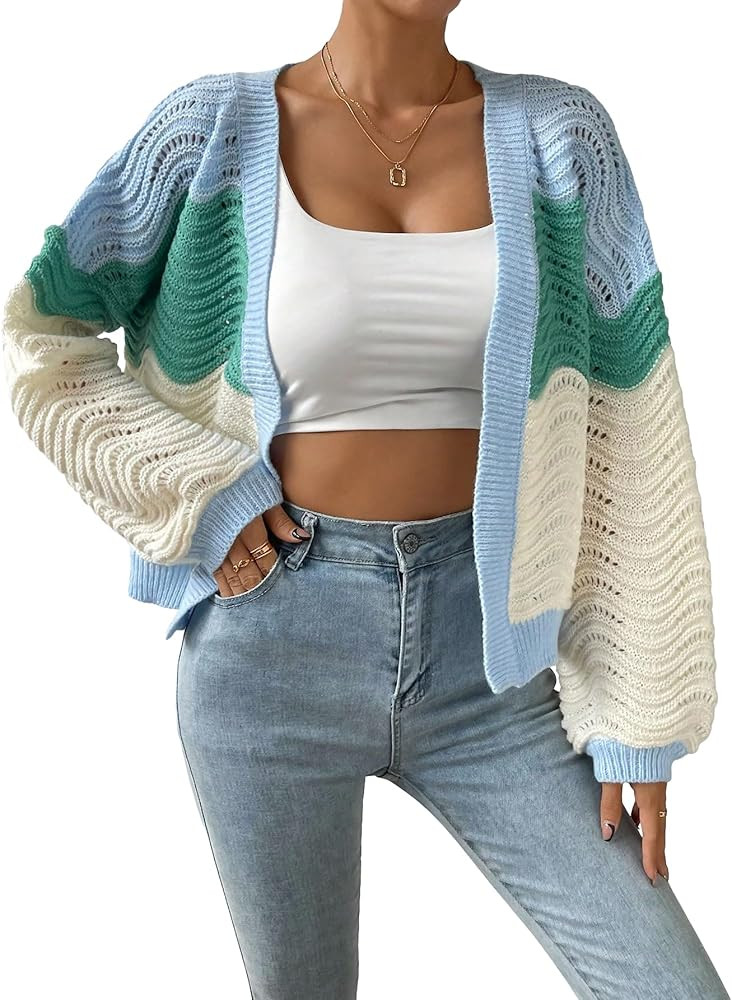 Milumia Women's Color Block Open Front Cardigan Long Sleeve Knitted Lightweight Sweaters | Amazon (US)