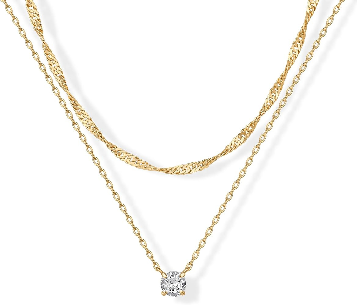 PAVOI 14K Gold Plated Twisted Singapore Chain Layering Choker with Round Solitaire and Serpentine... | Amazon (US)