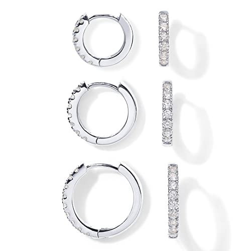 PAVOI 18K Huggie 3 Earring Pack (8mm, 10mm and 12mm) (3 Pack Huggies, White Gold) | Amazon (US)