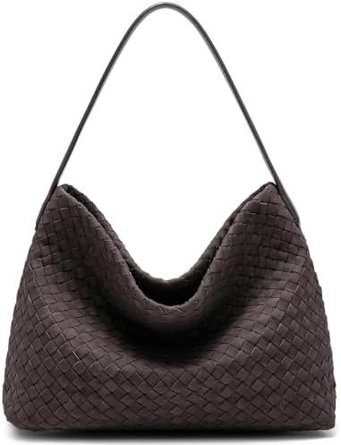 Woven Tote Bags Suede Purse for Women: Vegan Leather Shoulder Handbag - Elegant Satchel Handbag f... | Amazon (US)
