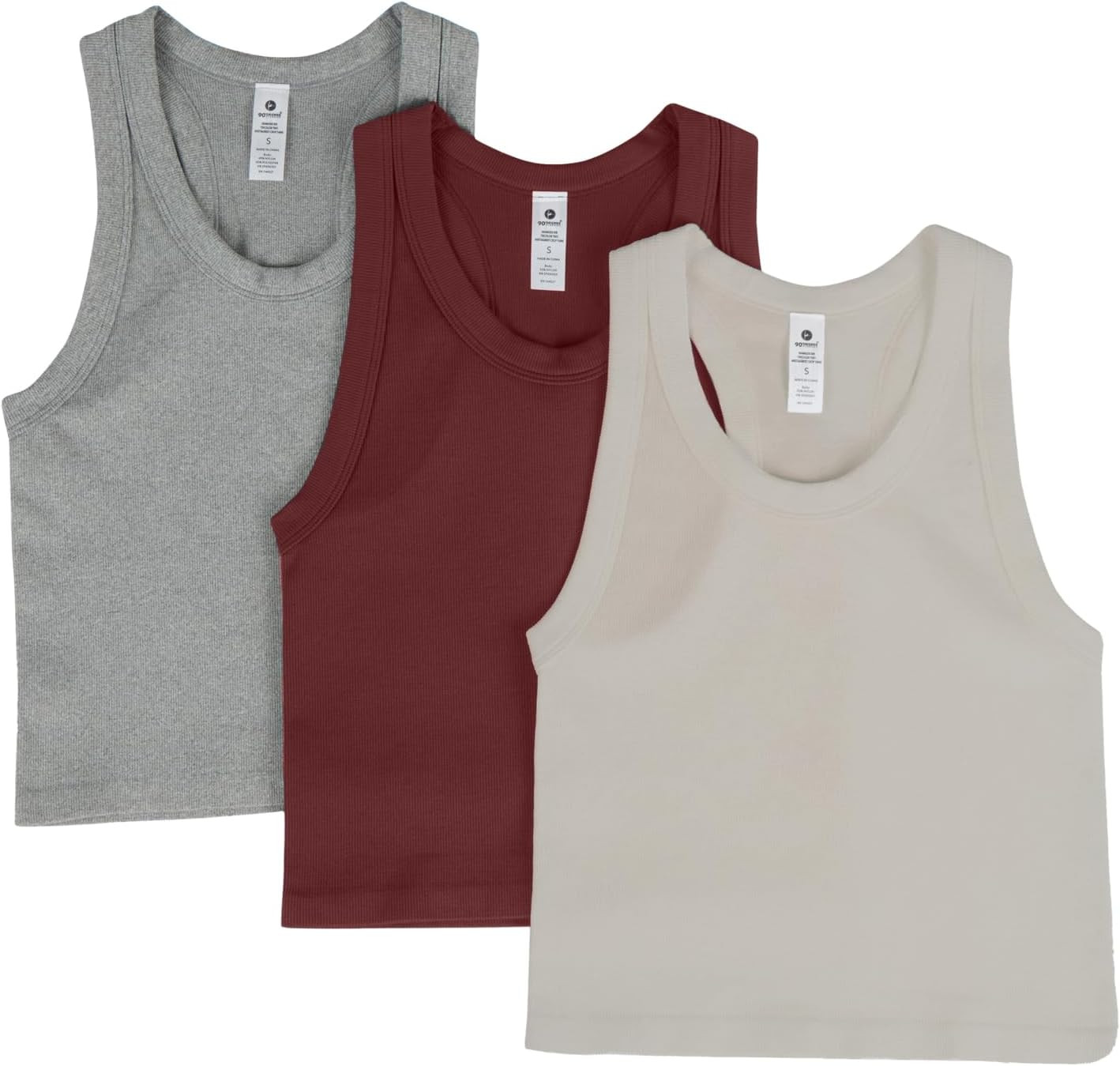 90 Degree By Reflex Womens Seamless Tank Ribbed Fitted Racerback Waist-Length Top 3 Pack | Amazon (US)