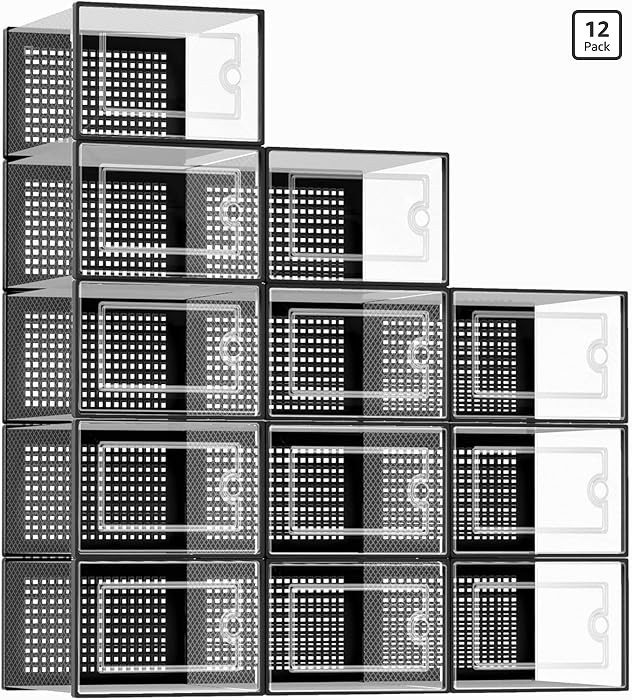 Kuject X-Large Shoe Storage Boxes Organizers Clear Plastic Stackable 12 Pack, Shoe Rack & Holder ... | Amazon (US)