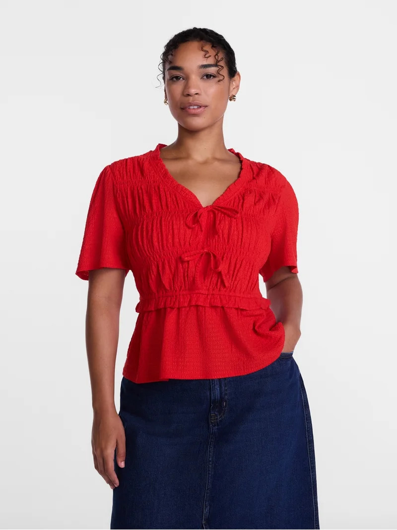 Scenario Women's and Women's Plus Textured Tie Front Top, Sizes XS-4X | Walmart (US)