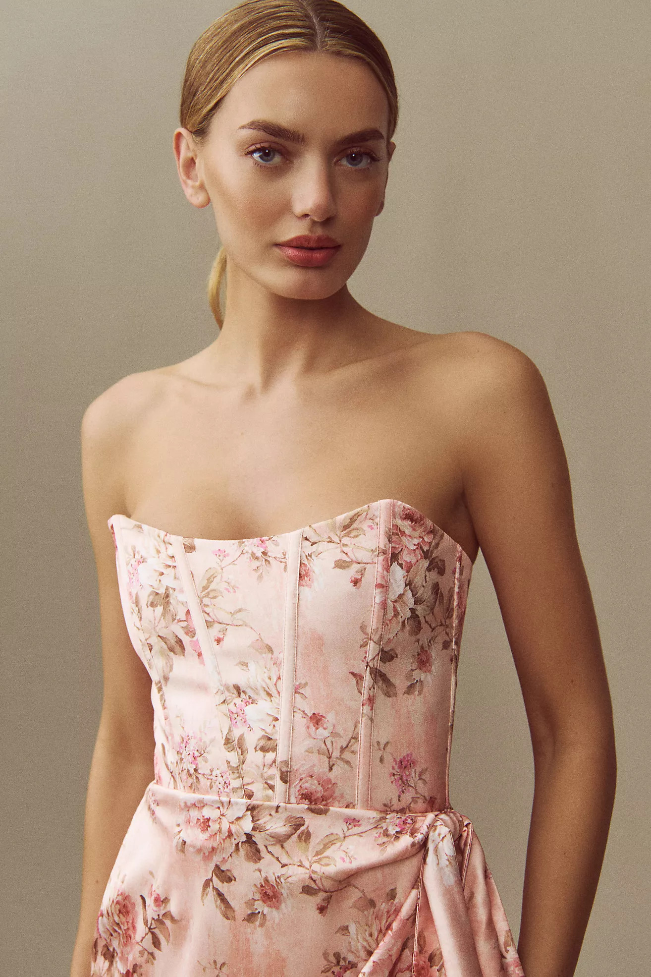 V. Chapman June Printed Corset Front-Slit Satin Gown | Anthropologie (US)