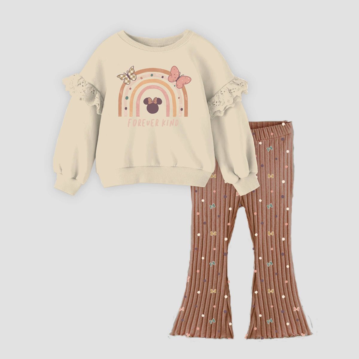 Toddler Girls' Mickey Mouse & Friends Fleece Top and Bottom Set - Brown | Target