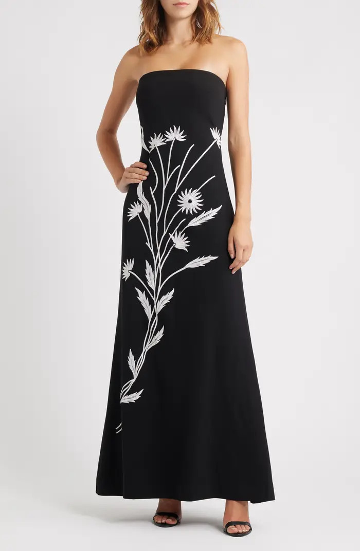 Floral Appliqué Strapless Maxi Dress | Nordstrom