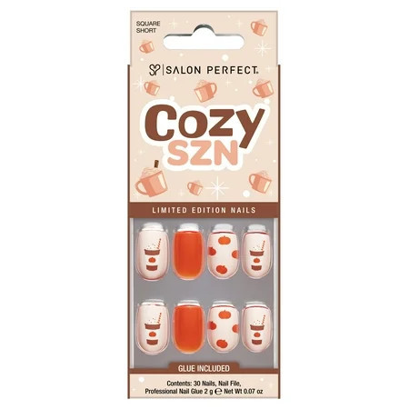 Salon Perfect Halloween Fall Artificial Fake Press On Nails, 401 PSL Pumpkin Spice Latte, Short Square, File, Glue and Prep Pad Included, 30 Nails | Walmart (US)