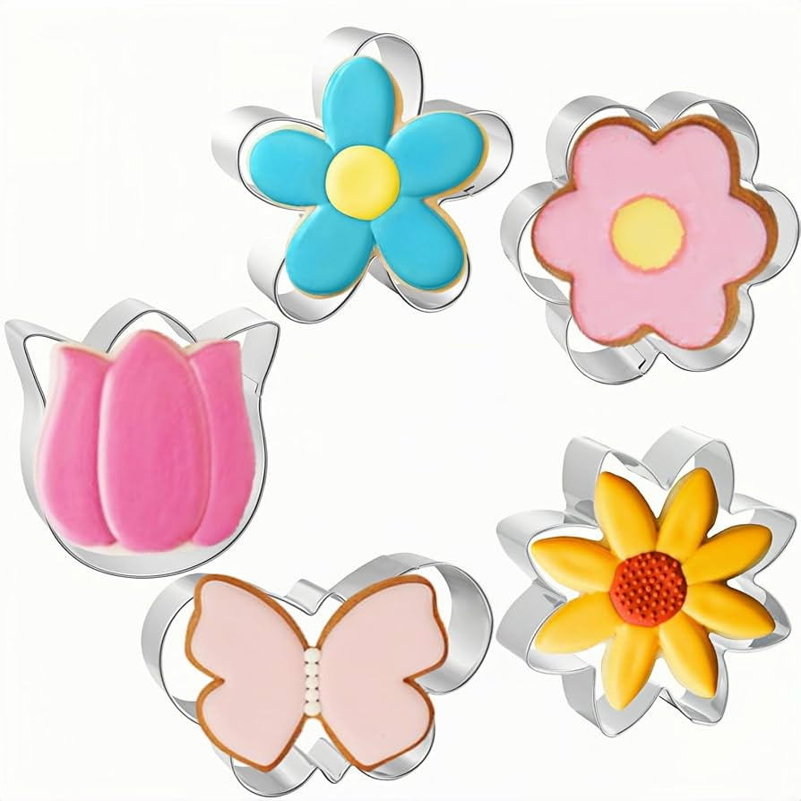 JOB JOL Flower Cookie Cutters 5 PCS, Butterfly, Sunflower, Tulip, 3'', 3.25'' | Amazon (US)