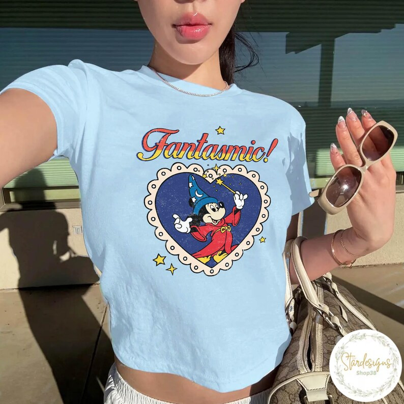 Fantasmic Heart Baby Tee , Sorcerer Mickey Crop Top, Fantasia Baby Tee, Disney Wizard Shirt, Wome... | Etsy (US)