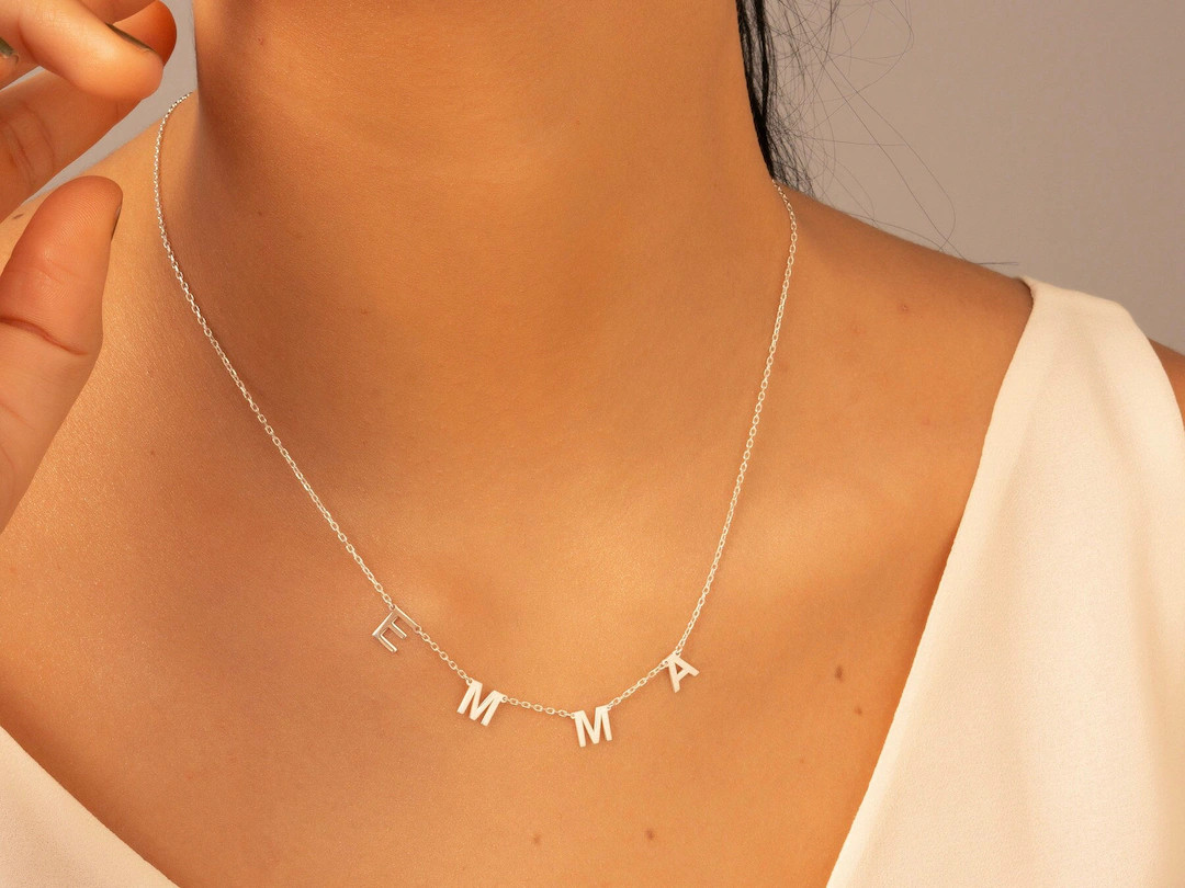 14K Solid Gold Dainty Name Necklace, Silver Mini Initial Necklace, Custom Gold Necklace, Personal... | Etsy (US)