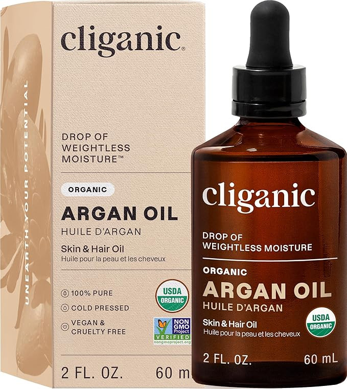 Cliganic Organic Argan Oil, 100% Pure - for Hair, Face & Skin | Cold Pressed Carrier Oil | Amazon (US)