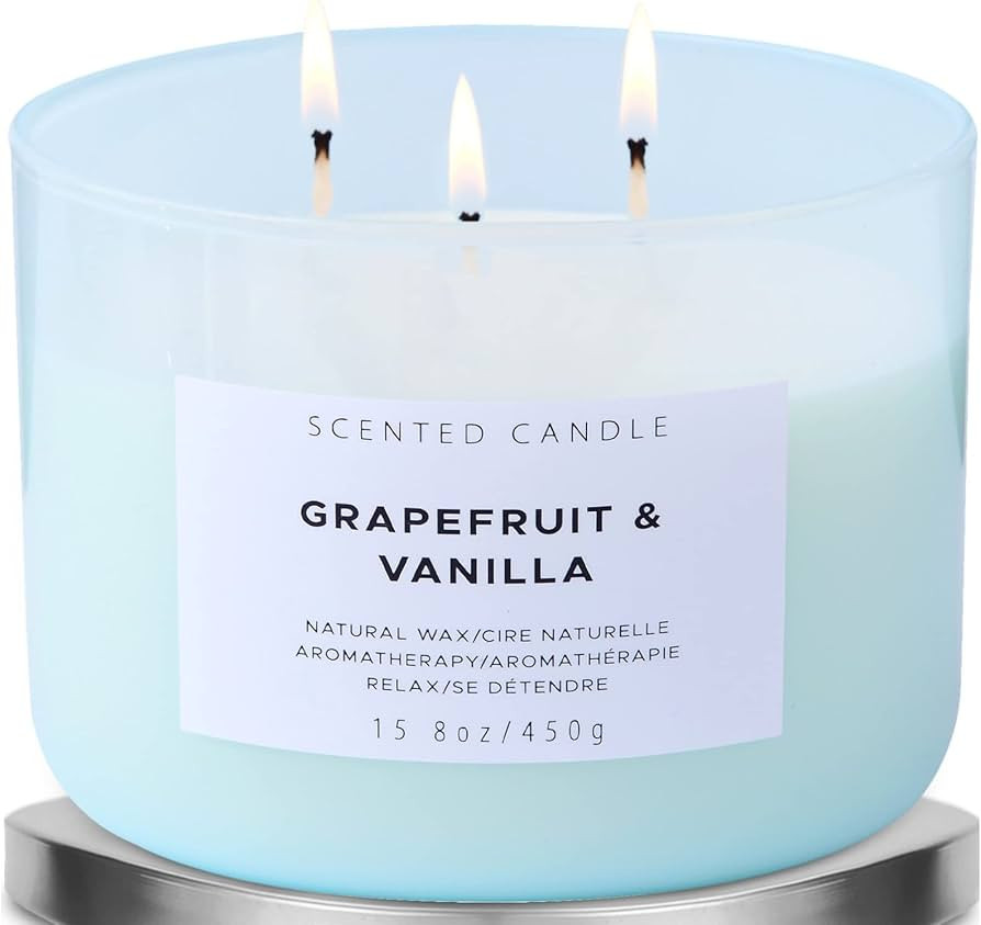 Grapefruit Vanilla 3 Wick Scented Candles - Refreshing Summer Candle - Natural Soy Candles for Ho... | Amazon (US)