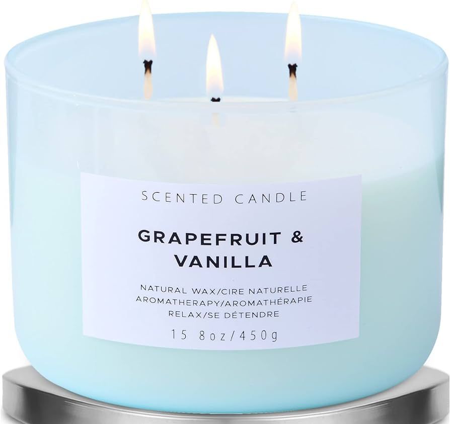 Grapefruit Vanilla 3 Wick Scented Candles - Refreshing Spring Candle - Natural Soy Candles for Ho... | Amazon (US)