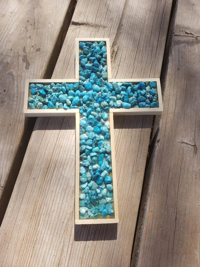 Hanging Wall Cross, Wood Wall Cross, Howlite Turquoise Cross, Wall Decor, Religious gift, In memo... | Etsy (US)