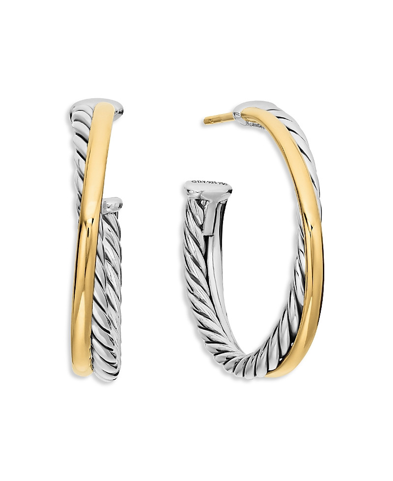 David Yurman Sterling Silver & 18K Yellow Gold Crossover Medium Hoop Earrings | Bloomingdale's (US)