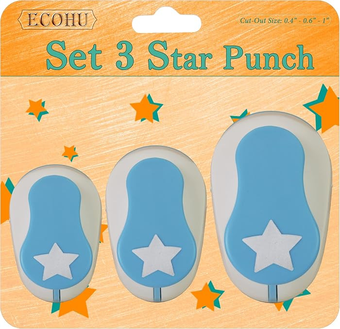 Ecohu Set 3 Star Paper Punch 0.3'' / 0.63'' / 1'', Scrapbooking Hole Punches Crafting, Design for... | Amazon (US)