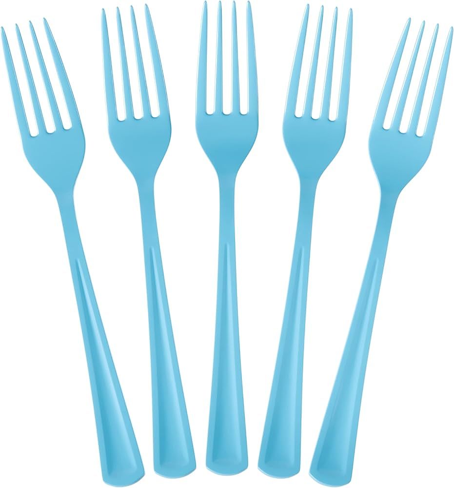 Disposable Light Blue Plastic Forks 50 Pcs - Heavy Duty Light Blue Plastic Disposable Cutlery - L... | Amazon (US)