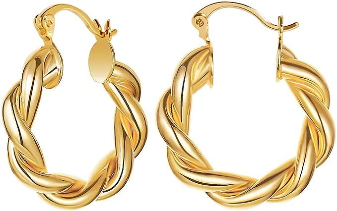 FAMARINE Twisted Hoop Earrings for Women, Dainty Handmade Minimalist Open Hoops Earrings For Wife... | Amazon (US)