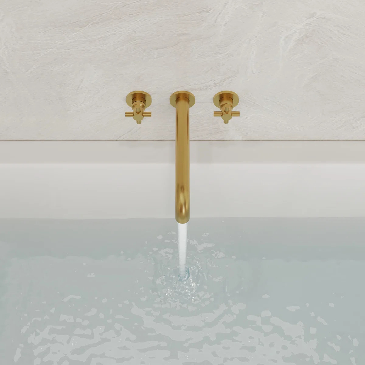 EVERSTEIN  High-Flow Tub Filler Wall Mounted Long Tub Spout, 2-Handle Bathtub Faucet Set with Cer... | Wayfair North America