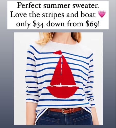 Such a perfect summer sweater. The boat and the stripes are just perfection. Only $34 today.

#LTKStyleTip #LTKFindsUnder50