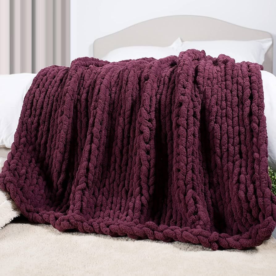 Carriediosa Chunky Knit Throw Blanket Chenille Loop Yarn Handmade Soft Fluffy Throws for Couch So... | Amazon (US)