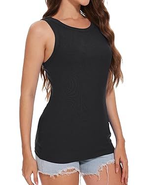 BATHRINS Womens Ribbed Tank Tops Summer Sleeveless Racerback Scoop Neck Fitted Casual Basic Knit ... | Amazon (US)