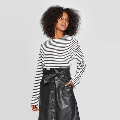 Women's Striped Long Sleeve Crewneck Button Back T-Shirt - Who What Wear™ | Target