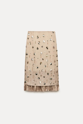Zara Beaded Midi Skirt Beige L Size | eBay | eBay US