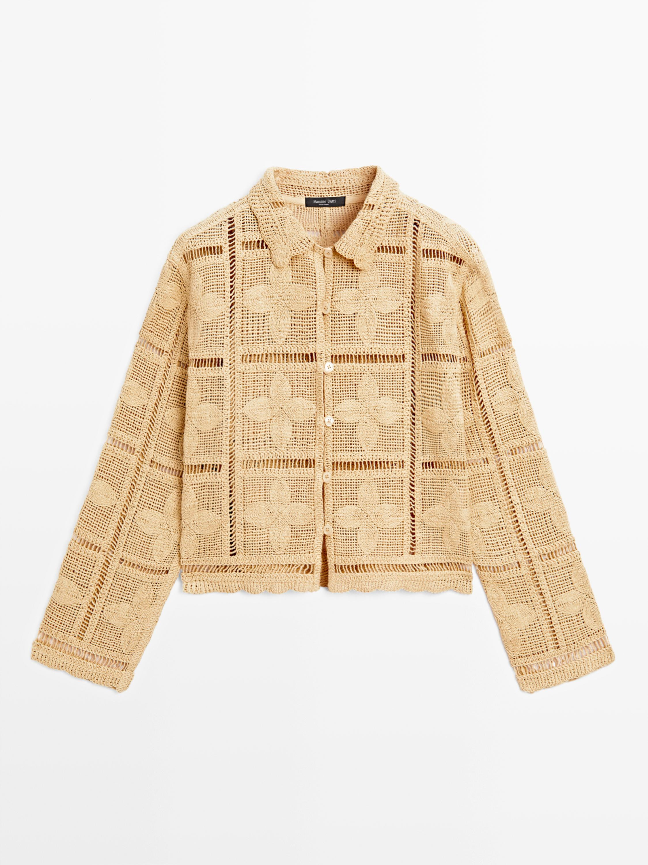 Chaqueta mit lockerem Strickmuster Häkelarbeit | Massimo Dutti DE