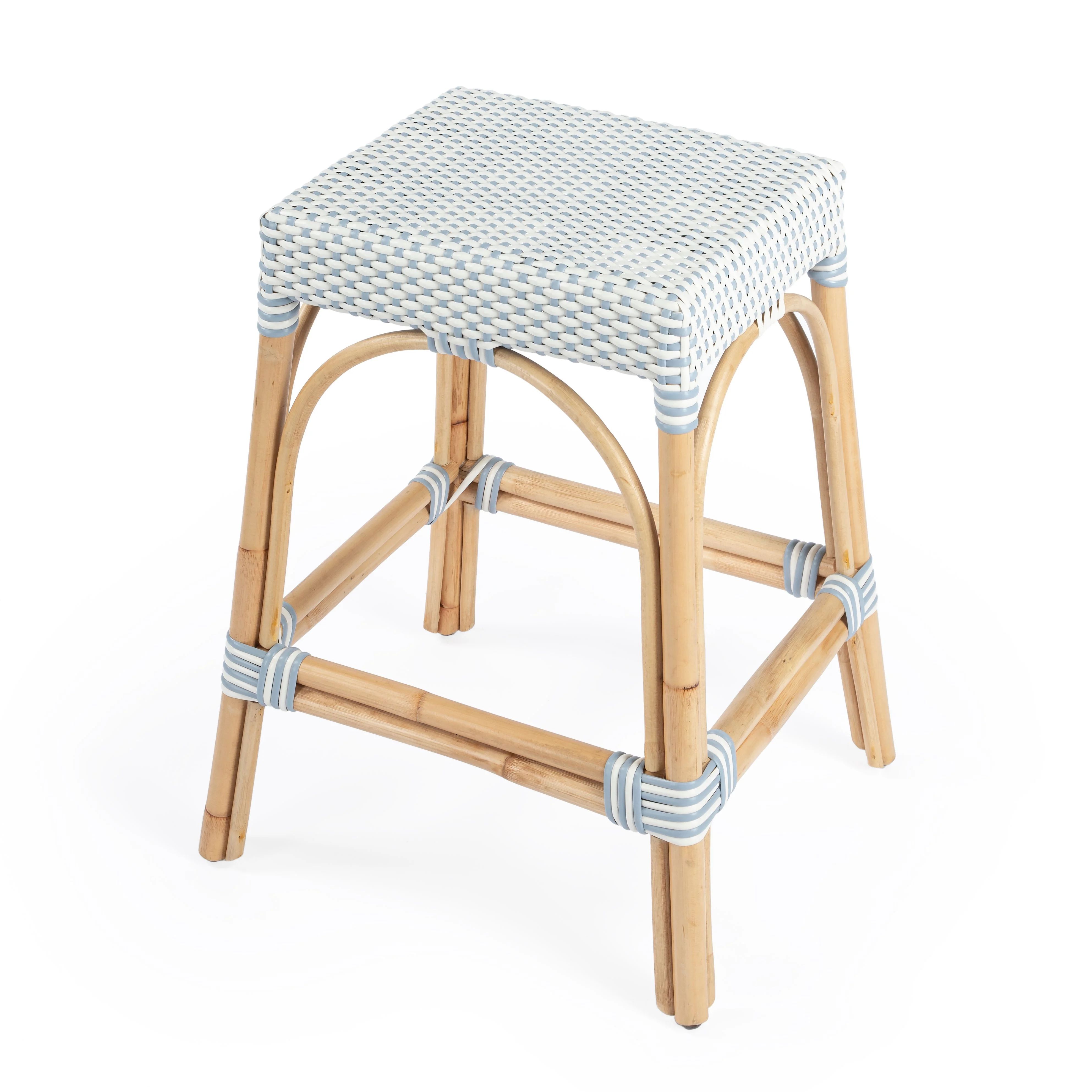 Butler Specialty Company, Robias Rectangular Rattan 24.5" Counter Stool, White and Sky Blue Dot -... | Walmart (US)