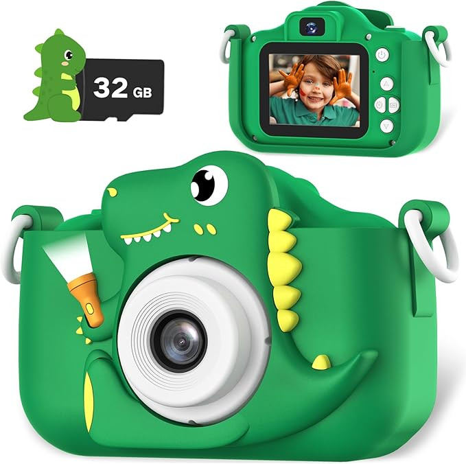 Dinosaur Kids Camera for Boys, 12MP, 1080P HD Video, Rechargeable Battery, 32GB SD Card, Portable... | Amazon (US)