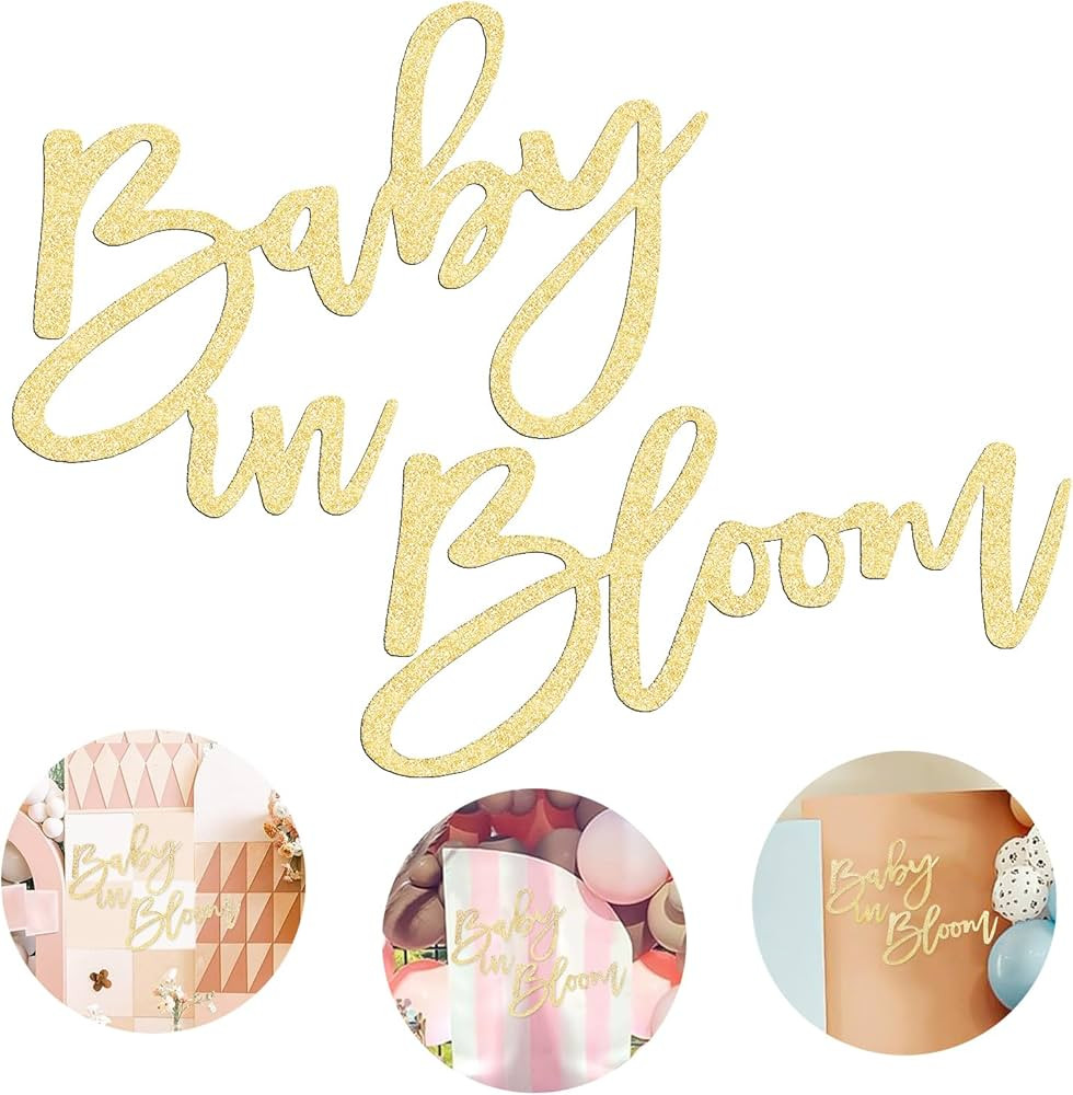 Gold Baby In Bloom Sign, Wooden16”x12” Baby Shower Party Sign with Gold Glitter for Boy/Girl ... | Amazon (US)