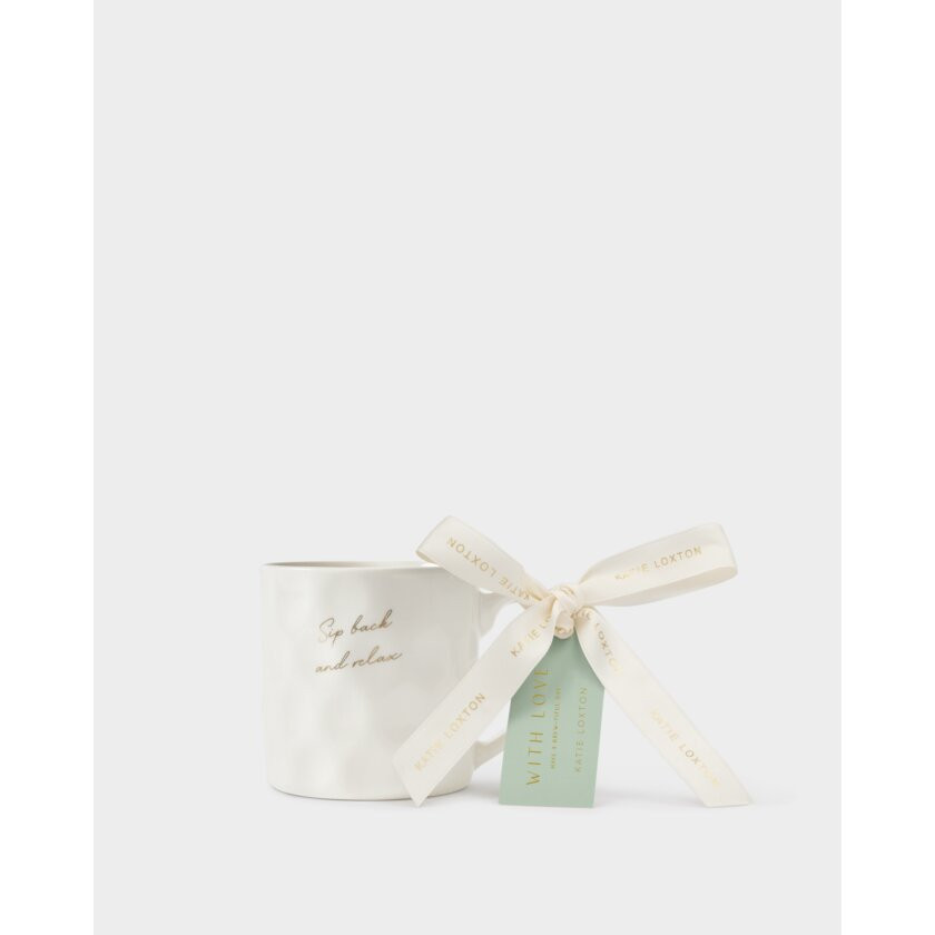 Gift Bow Mug 'Sip Back and Relax' in Off White | Katie Loxton Ltd. (UK)