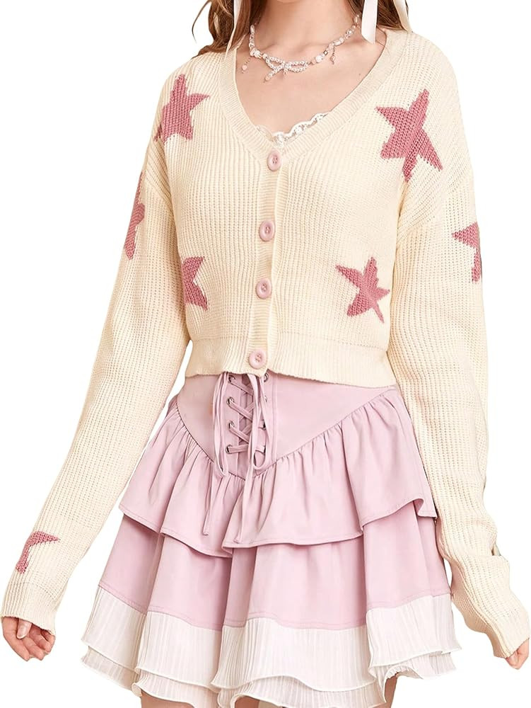 SHENHE Women's Cropped Cardigan Open Front Long Sleeve Ribbed Knit Cute Sweater | Amazon (US)