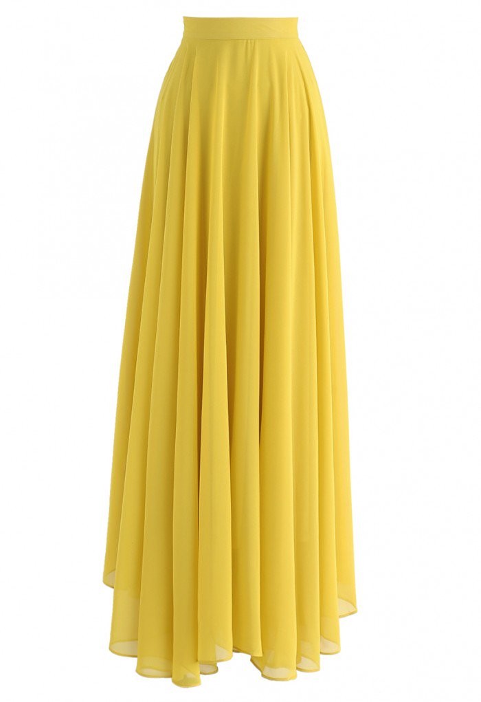 Timeless Favorite Chiffon Maxi Skirt in Mustard | Chicwish