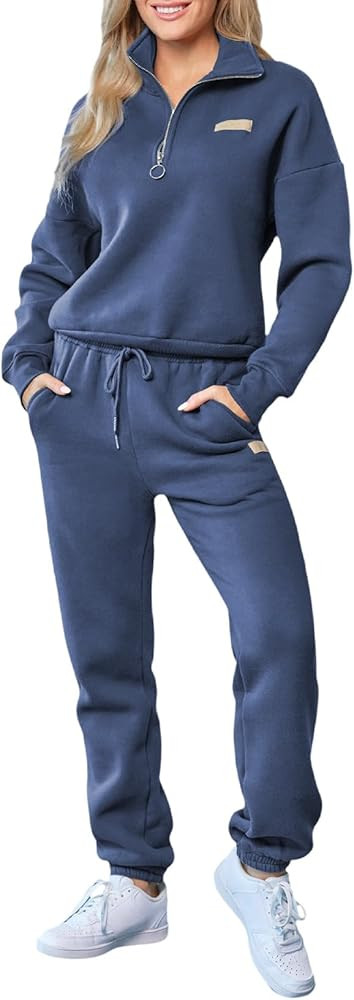 Herseas Women 2 Piece Outfits Sweatsuit Lounge Set Half Zip Pullover with Jogger Airport Tracksui... | Amazon (US)