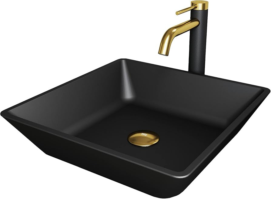 VIGO 16" L -16" W -10" H Roma Matte Shell Square Vessel Sink Set in Black with Faucet and Drain -... | Amazon (US)