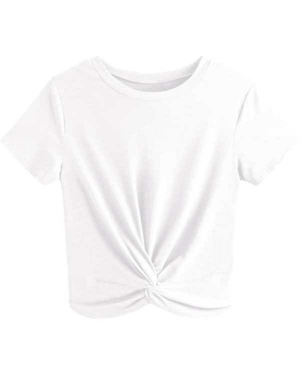 JINKESI Women's Summer Causal Short Sleeve Blouse Round Neck Crop Tops Twist Front Tee T-Shirt | Amazon (US)