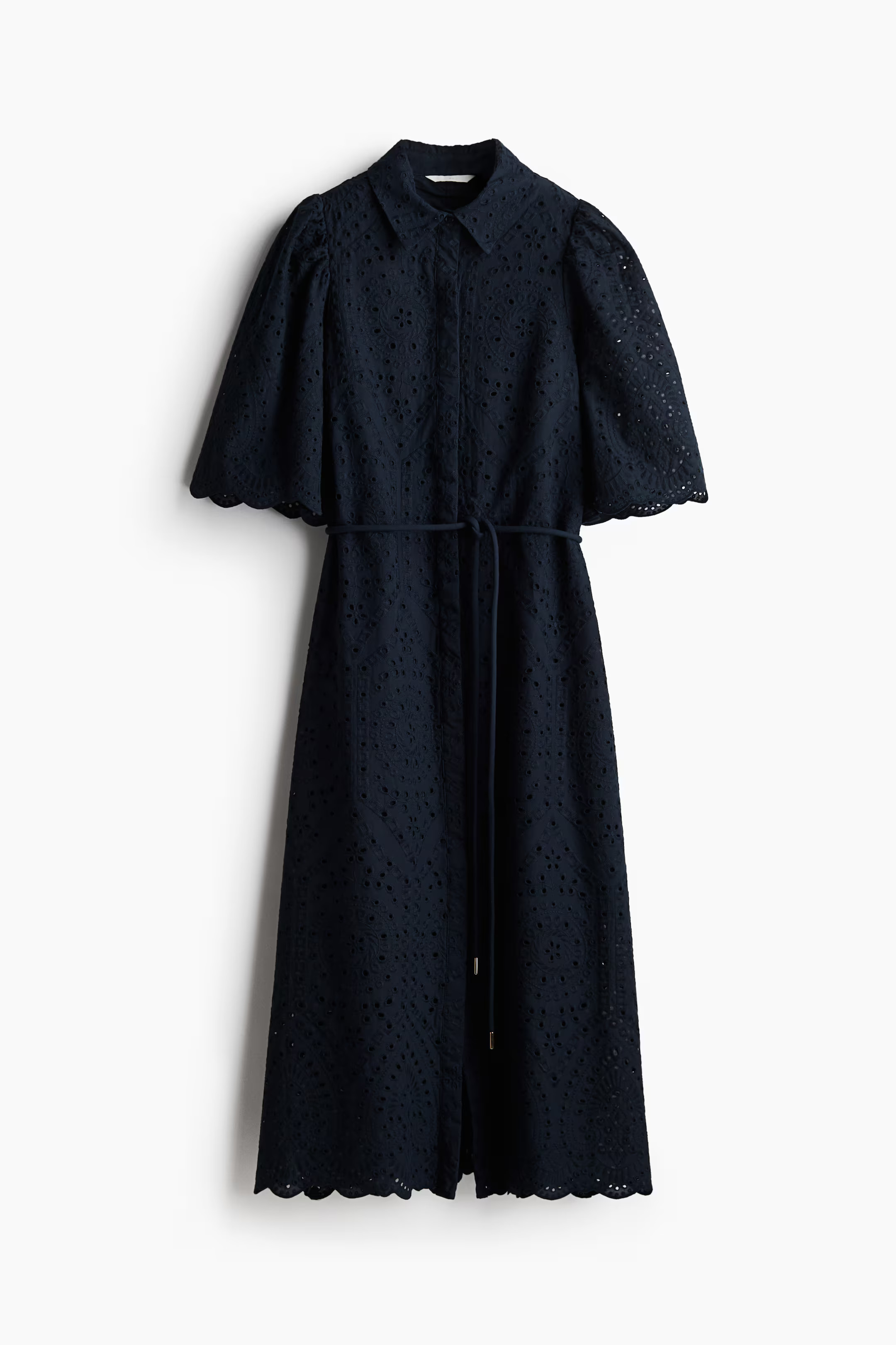 Eyelet Embroidered Shirt Dress - Navy blue - Ladies | H&M US | H&M (US + CA)