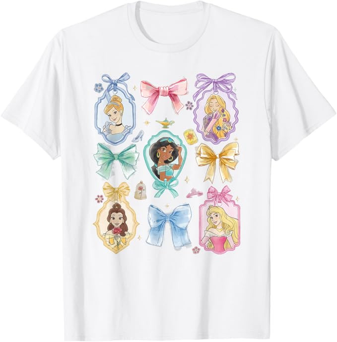 Disney Princess and Bows Watercolor Portraits Collage T-Shirt | Amazon (US)