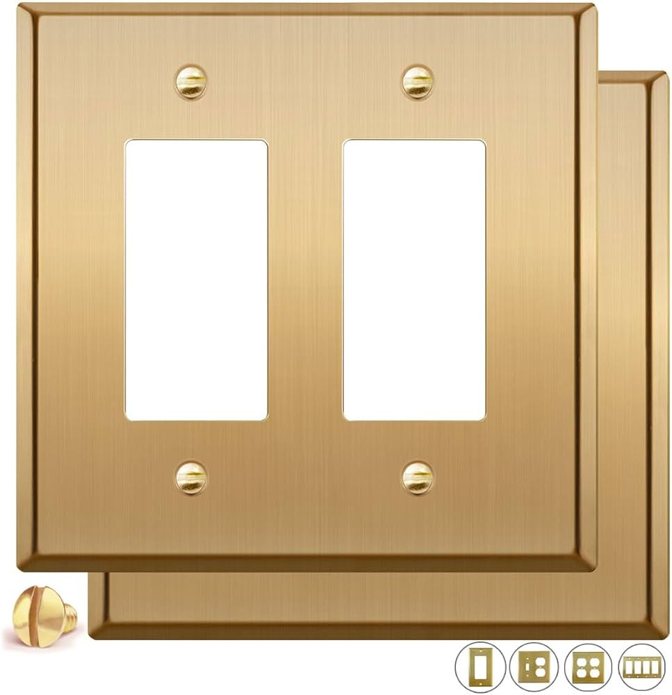 Rio Salto Brass Metal Gold Double Light Switch Wall Plate or Outlet Cover Wall Plate Duplex Outle... | Amazon (US)